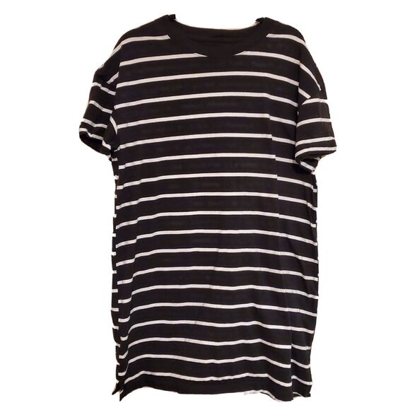 Time & Tru‎ Tshirt Dress Womens Black White size XL 16 18 Casual Striped Summer - Picture 1 of 2